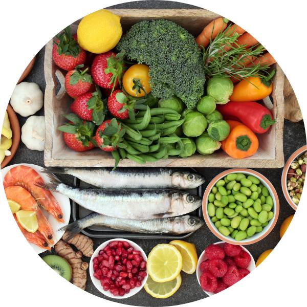 Assortment of fresh healthy foods